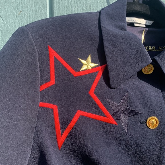 Silk navy star embroidered crop jacket - Picture 5 of 16